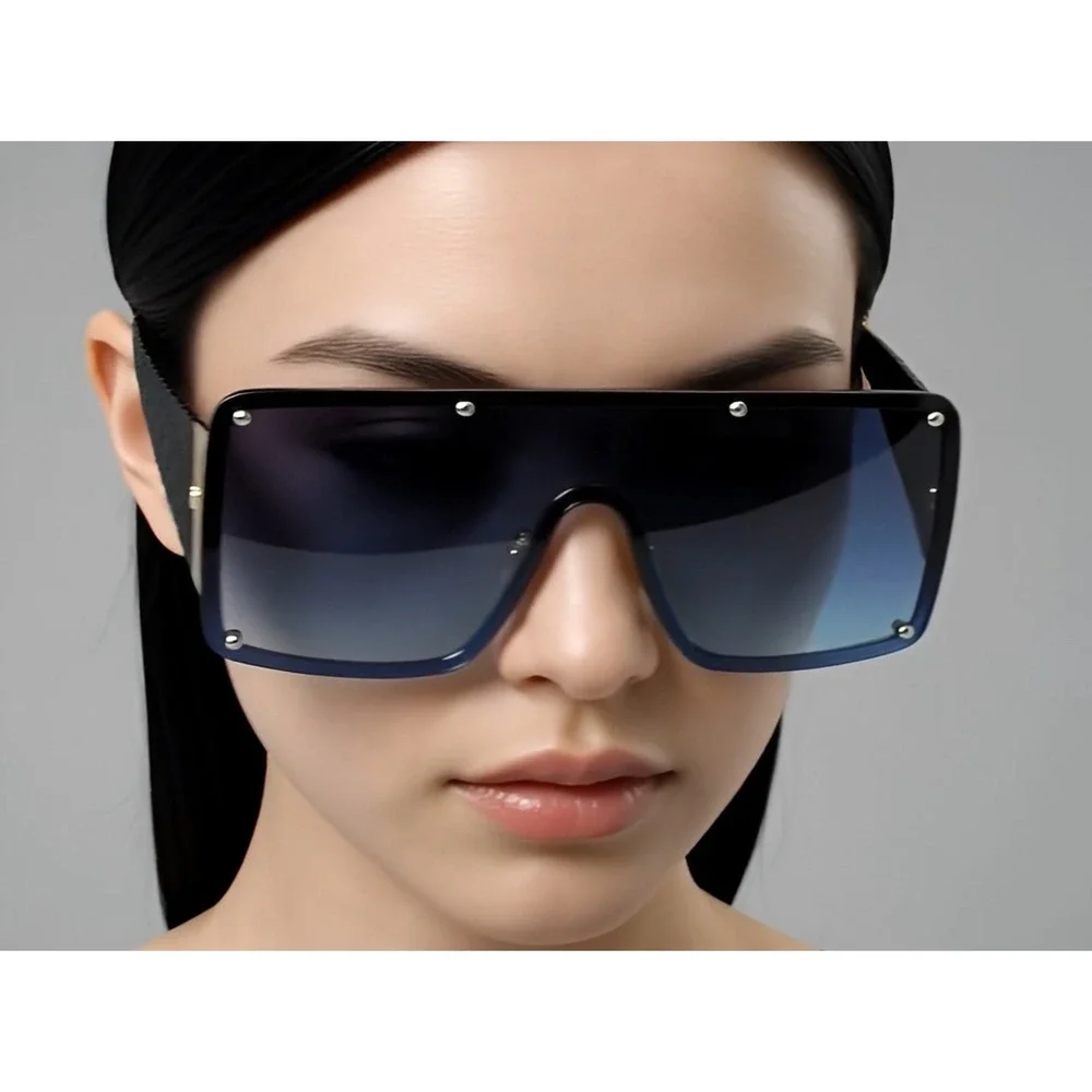 Oversized Shield Sunglasses Rivets Accents Fashion Trendy Sun Glasses Women 2026